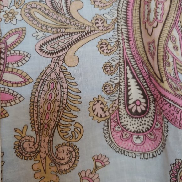 Tommy Hilfiger 100% linen pale blue, pink, gold paisley pastel crop pants SZ 10 - Picture 4 of 10